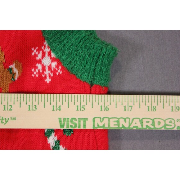 Holiday Time Christmas Long Cardigan Vest Embroidered Red Green Bells Sz S - Picture 6 of 10